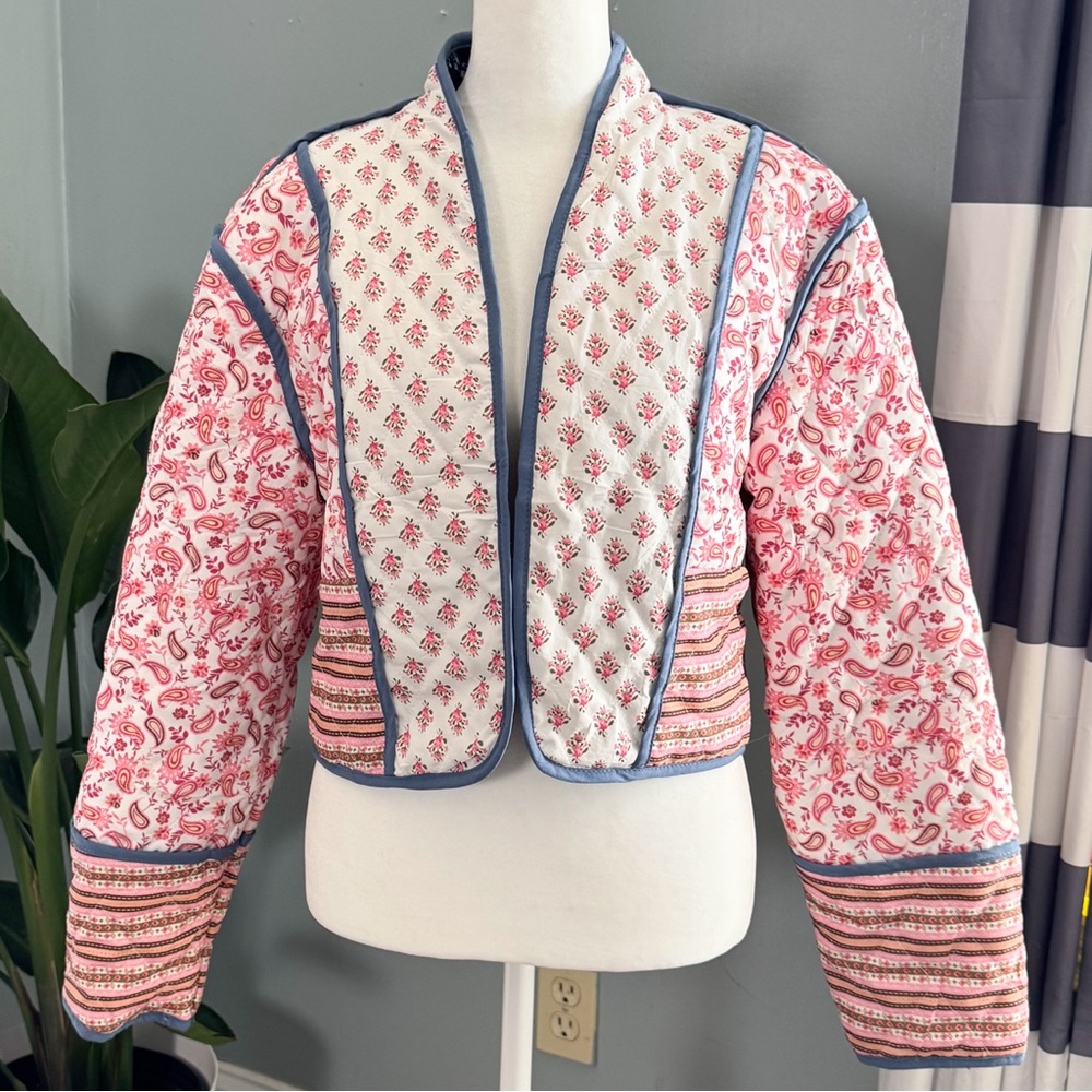 Reversible Quilted Patchwork Cropped Jacket Pink … - image 9